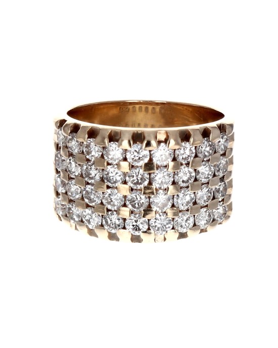 Four Row Diamond Checkerboard Band in Yellow Gold